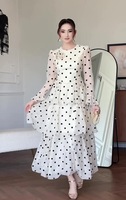 Robe élégante à pois pour femmes musulmanes Y291, manches longues, longueur cheville, coupe ample, polyester, prête pour le printemps, à porter au quotidien et pour les fêtes