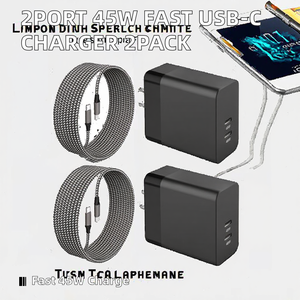 <span class=keywords><strong>Chargeur</strong></span> USB-C rapide 45W à <span class=keywords><strong>2</strong></span> ports avec câble tressé, lot de <span class=keywords><strong>2</strong></span> pour S24/S23/S22/S20/Note10+/<span class=keywords><strong>Tab</strong></span> S9 et tablettes - Product Image 2