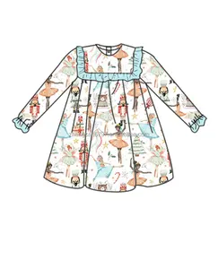 Nova moda crianças roupas adolescentes meninas natal longos vestidos bonito moda nutcracker ballet impressão vestido de bebê
