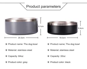 Wholesale 32oz 64oz Stainless Steel Insulated Dog Bowl Non-Slip Bottom Feeding Bowls For Dogs Or Cats
