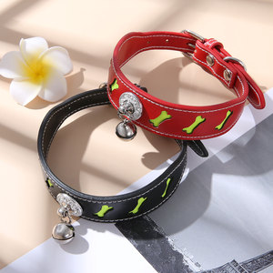 <b>Pet</b> <b>Collar</b> Reflective Bone Shape Bell For Cats And Dogs Fashion Black Red Green Yellow All Seasons - Product Image 1