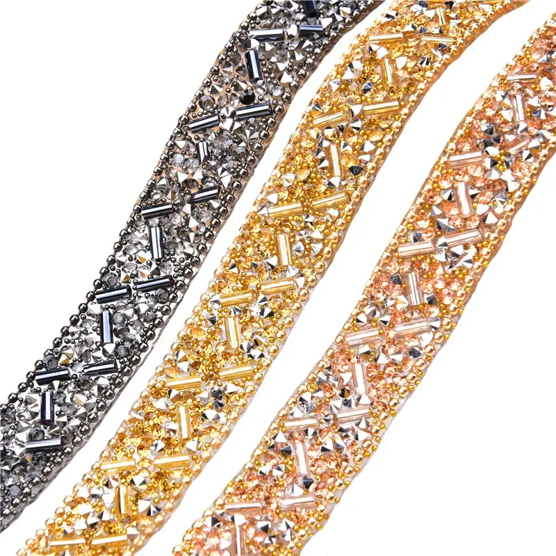 Rhinestone beads+metal ball Chain banding DIY Resin tape garment accessories, gemstone ribbon lace trimming