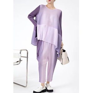 Conjunto de dos piezas plisado para <span class=keywords><strong>mujer</strong></span>, camisa informal, pantalones de pierna ancha y cintura alta, traje elegante de <span class=keywords><strong>oficina</strong></span>, <span class=keywords><strong>2022</strong></span> - Product Image 1