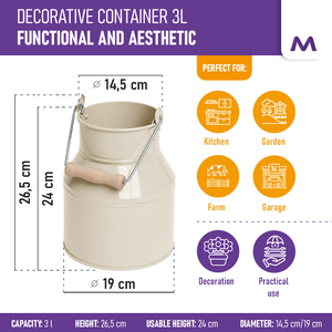 Recipiente versátil con asa de transporte de 3L, jarra de hoja de acero de Metal Vintage, contenedor de almacenamiento, florero de Metal, organizador decorativo - Product Image 2