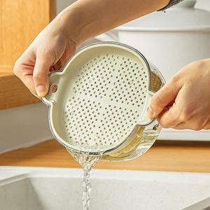 Panier égouttoir de cuisine en plastique, double couche, pour laver les légumes et les fruits, vert pin translucide, lavage à la main uniquement - Product Image 5