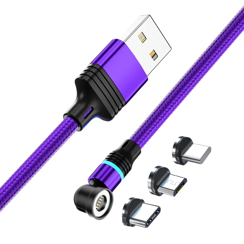 GreenPort nuovo arrivo 540 gradi cavo di ricarica Micro caricatore USB magnetico 360 caricatore 3A LED cavo leggero per accessori del telefono