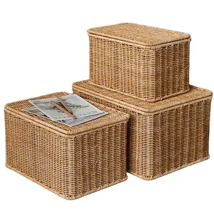 Wholesale Handweaved Rattan Graceful And Durable Wardrobe Clothes Organizer Storage Baskets For Household Rattan Boxes With Lid
