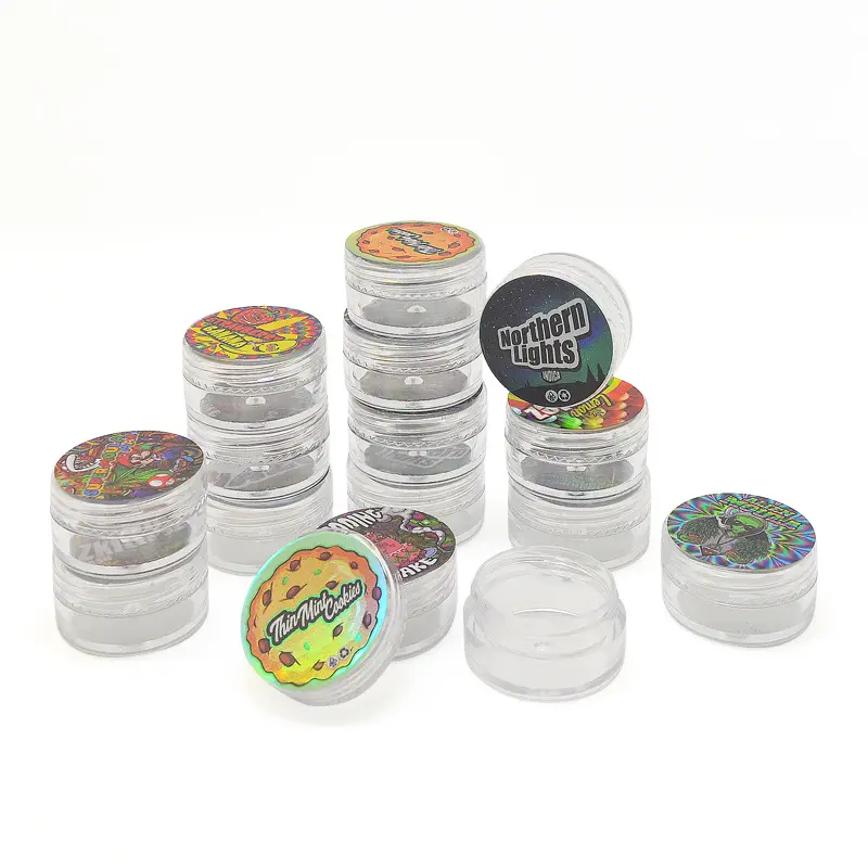 Offre Spéciale Logo personnalisé autocollant pot de crème PS matériel rond clair vide en plastique 3ml 5ml avec bouchon à vis blanc cosmétique OEM J01