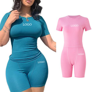 Maglietta personalizzata Top e Set corti <span class=keywords><strong>abbigliamento</strong></span> sportivo <span class=keywords><strong>abbigliamento</strong></span> da <span class=keywords><strong>donna</strong></span> <span class=keywords><strong>abbigliamento</strong></span> da allenamento 2 pezzi Set corto tuta da <span class=keywords><strong>donna</strong></span> Set da <span class=keywords><strong>donna</strong></span> - Product Image 2