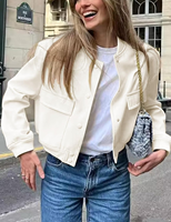 Veste décontractée matelassée blanche pour femme avec boutons, double poche, motif lettre brodé, tissu tissé respirant pour la saison automne