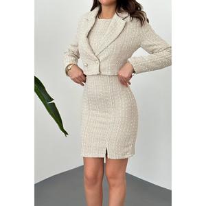 Conjunto Formal de Oficina para Mujer al por Mayor, Chaqueta Beige con Botones y Vestido para Verano - Product Image 2