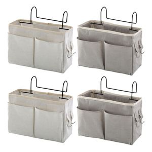 Cotton Linen Hanging Bag Iron Hooks Bedside Hanging Bag Student Dormitory Wall Mounted Storage Basket Daily Necessities Storage - Product Image 4