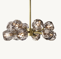 Lustre suspendu moderne en laiton nordique à branches réglables en hauteur pour salon, avec cristaux sphériques en verre K9