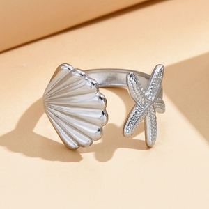 Joyería Minimalista, Anillos de Acero Inoxidable con Baño de Oro de 18k, Diseño de Concha y Estrella de Mar, Resistentes al Deslustre - Product Image 4
