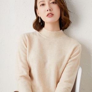 Suéter de Cuello Medio Alto, <span class=keywords><strong>Hilo</strong></span> Hilado, Estilo Nuevo de Otoño e Invierno para <span class=keywords><strong>Mujer</strong></span>, Suéter Holgado de Talla Grande, Suéter Básico de Punto - Product Image 4