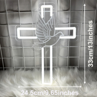 Enseigne néon Croix et Colombe Jésus, Lumières LED, Décoration murale pour fête de Pâques, Lumière de nuit néon pour chambre à coucher, salon, Cadeaux de mariage