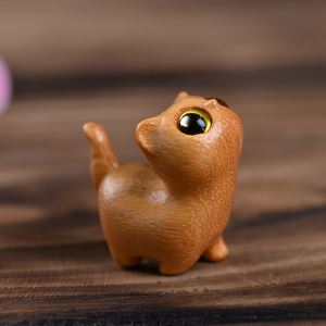 Green Sandalwood Carved Cute Cat Ornament Handheld Animal Creative Design for Home Decoration or Birthday Gift Engraving Type - Product Image 1