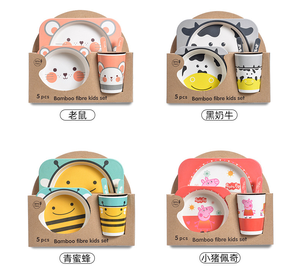 Biodegradable Children Tableware Baby Feeding Plate Bamboo Fiber Kids Dinner Set - Product Image 3