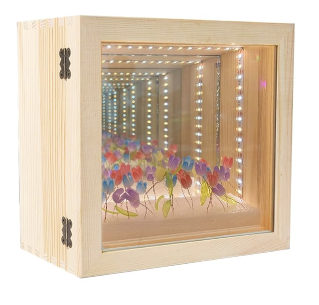 LED Infinity Mirror Display Box Shadow Box Frame Memory Box DIY Creative Gift Inch Wood