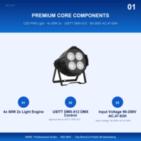 Projecteur PAR LED COB 200W Blanc Chaud/Froid DMX512 à Activation Sonore pour Éclairage de Scène, Mariages, Studios et Événements