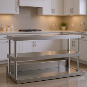 Stainless Steel Work Table Overshelf 43.3x11.8x25.6 Inches 2 Tier <b>Kitchen</b> <b>Storage</b> Freestanding Industrial Design - Product Image 2