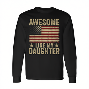 Camiseta de manga larga con cuello redondo y bandera estadounidense, impresionante como mi hija, regalo del Día del Padre para hombres adultos - Product Image 3