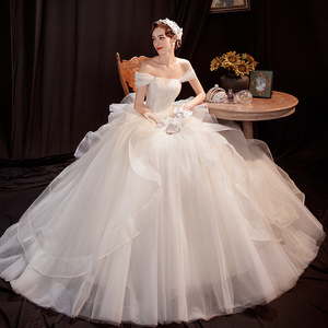 <span class=keywords><strong>Robe</strong></span> <span class=keywords><strong>de</strong></span> <span class=keywords><strong>mariée</strong></span> blanche à bretelles plissées en Organza, jupe à volants, bon marché - Product Image 3