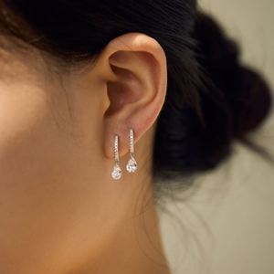 Dylam Dainty 14K Gold Rhodium Plated Fine Jewelry Dangle Pear Shape 5A Zirconia <b>Clip</b>-on Hoop Earrings for Women - Product Image 3