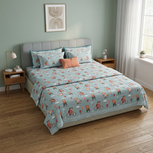 Juego de Ropa de Cama de Algodón con Estampado de Osos de Dibujos Animados, Juego de Sábanas y Fundas de Almohada para Cama Doble de 1.8 m, Transpirable para Todas las Estaciones, 400 Hilos - Product Image 2