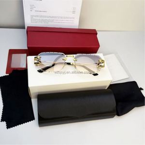 Gafas de Sol de Diseñador Sin Montura con Logotipo, con Estuche, Unisex, Corte de Diamante, UV400, Gafas de Sol de Lujo - Product Image 3