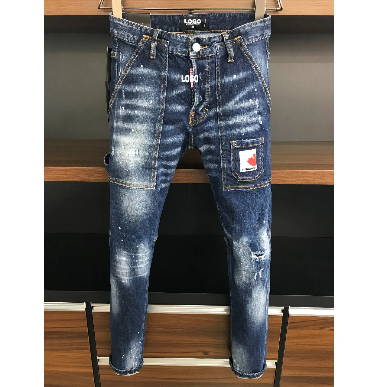 2023 autumn new jeans for men D2 jeans washed light color stereo stitching casual micro elastic slimming trend