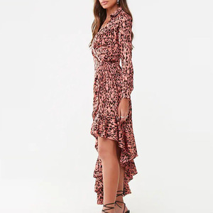 <span class=keywords><strong>Abito</strong></span> Casual da donna con scollo a V a manica lunga con stampa leopardata a volant asimmetrica - Product Image 2