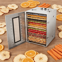 Déshydrateur alimentaire commercial en acier inoxydable à 16 plateaux, sécheur de viande à circulation d'air chaud, 220 V 50 Hz