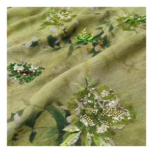 Chất Lượng Cao Da Thân Thiện Thoáng Khí Rayon <span class=keywords><strong>Satin</strong></span> Vải Màu Xanh Lá Cây Thêu <span class=keywords><strong>Sequins</strong></span> In Kỹ Thuật Số Vải Phụ Nữ Đảng Dress - Product Image 1