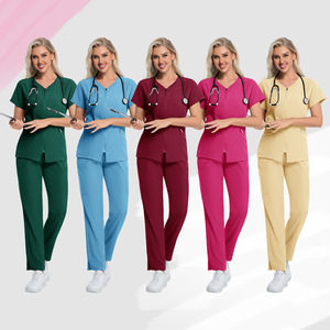 Zippered V Neck Scrub Suit Set Unisex Moisture Wicking Hospital Uniform Multi Color Casual Comfortable Breathable - Product Image 1