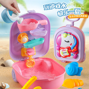 Dropshipping Shopify Kids Sand Beach Toy Set Rolling Luggage <b>Storage</b> Water Play <b>Bath</b> Shovel Bucket Outdoor Summer Gift - Product Image 5