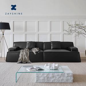Zayshine Canapé de salon en cuir véritable noir de luxe minimaliste italien Ensemble de canapé modulaire 3 places Appartement Designer Canapé droit - Product Image 1