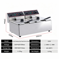 Friteuse électrique double cylindre de qualité commerciale 6L+6L, en acier inoxydable, puissance double 2,5KW pour la restauration rapide