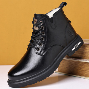 Bottes Martin pour hommes, à bout rond, talon épais, doublure en fourrure, semelle extérieure en caoutchouc antidérapante, style décontracté pour l'extérieur - Product Image 2