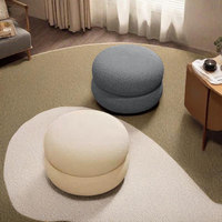 Pouf rond moderne en forme de champignon, repose-pieds rembourré en bouclette blanc cassé, ottoman minimaliste à profil bas pour le côté du canapé