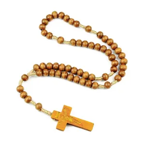 Rosario Barato con Cruz de Jesús, Cuentas de Madera de Colores, Joyería Religiosa Católica, Rosario Misionero Hecho a Mano con Cuerda Anudada, Venta al por Mayor - Product Image 3
