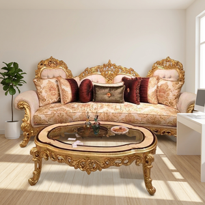 Teakwood Three Seater Antique <b>Gold</b> <b>Sofa</b> Set with Matching Table Handcrafted Foam Tufted Luxury Apartment Living Room Furniture - Product Image 5