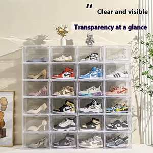 Organisateur de chaussures modulaire peu encombrant en PET et PP, boîte de rangement transparente empilable, ensemble de présentoirs anti-poussière pour baskets - Product Image 5