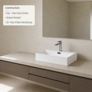 Lavabo Rectangular de Diseño Minimalista, Lavabo de Cerámica con Acabado Blanco Brillante para Hotel, Lavabo de Encimera con un Solo Orificio - Product Image 2