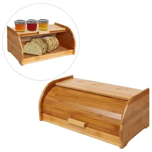 竹制面包储物盒厨房台面容量卷顶转角面包盒经典矩形光泽储物盒100件