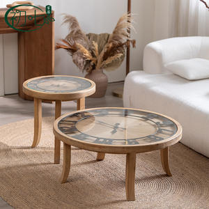 Vintage Style Coffee <b>Table</b> With Glass <b>Top</b> Solid <b>Wood</b> Round <b>Table</b> For Living Room Retro Design Small Size A2805 - Product Image 2
