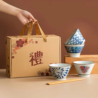 Bol en céramique de 5 pouces de style japonais avec baguettes en boîte-cadeau pour les cadeaux de mariage de festival d'affaires