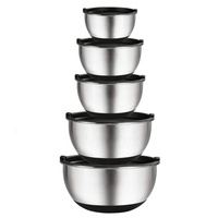 6 Pcs Saladier En Acier Inoxydable Avec Couvercle Bol À Mélanger Ensemble avec Cuillère Fourchette Fouet Mélange Bols De Nidification Ensembles