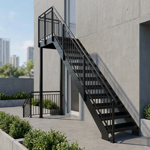 Rampe d'escalier extérieure en acier moderne, design industriel, rampes murales en tuyaux, résistantes à la rouille pour usage extérieur - Product Image 6