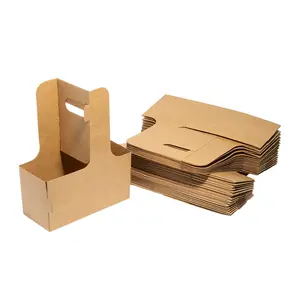Kraft Drink Carrier for Delivery 2 Cup Holder Drink Carriers with Handle Hot or Cold Drinks factory direct supply